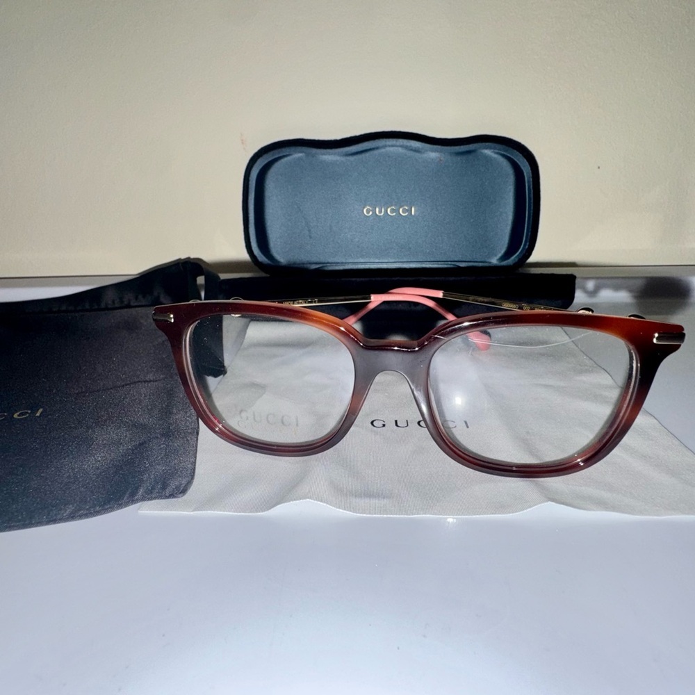 NWOT Gucci Tortoise/Gold Square Optical Glasses GG0968O with Case